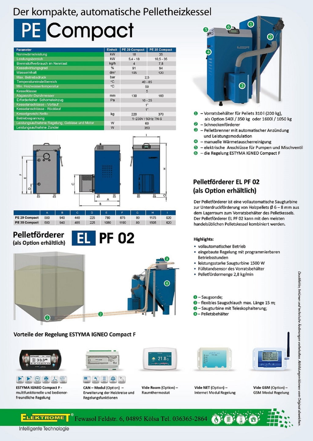 Pelletkessel PE COMPACT 20 Silo 540 L