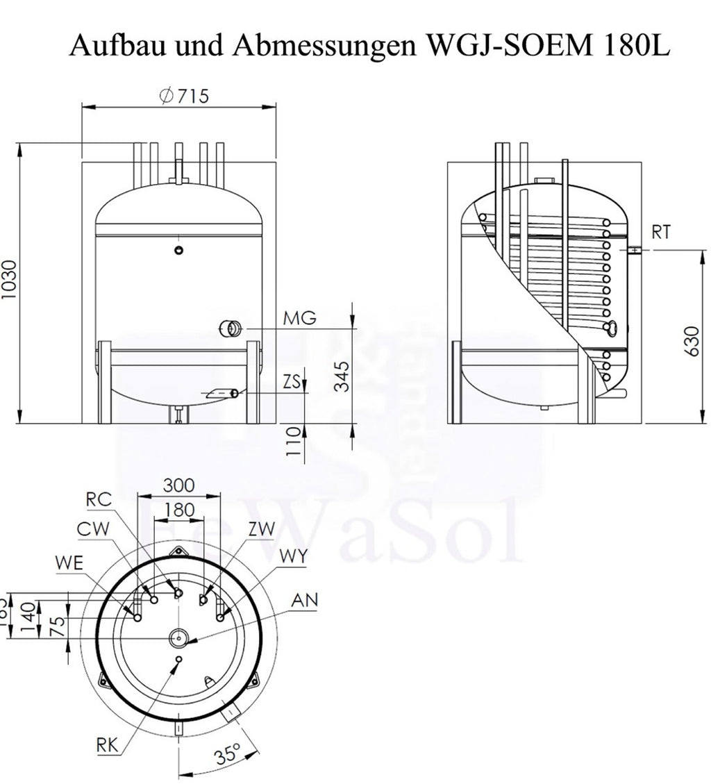 Brauchwasserspeicher Warmwasserspeicher Unterstellspeicher Emailliert  180 Liter