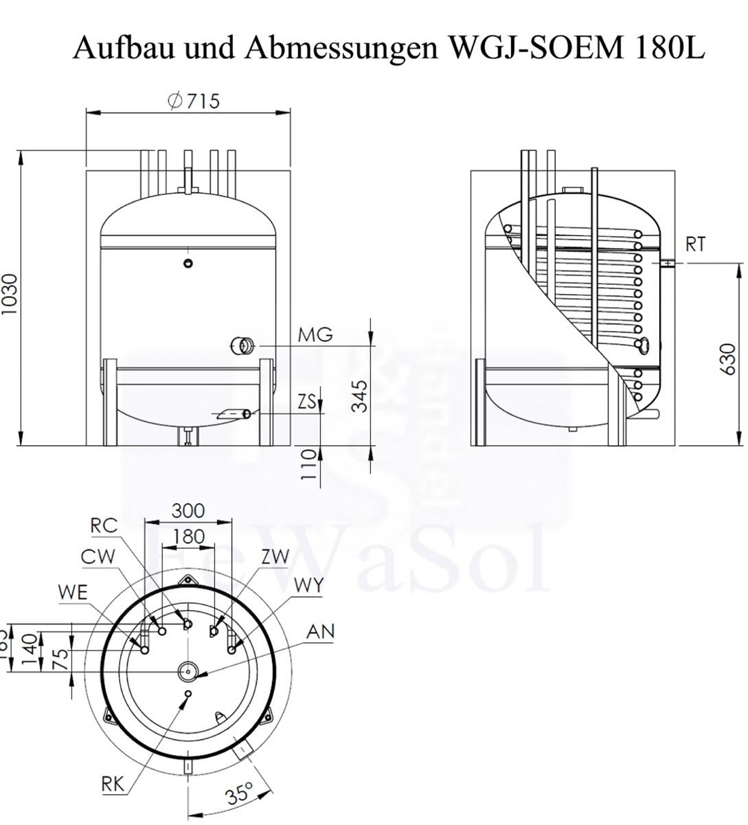 Brauchwasserspeicher Warmwasserspeicher Unterstellspeicher Emailliert  180 Liter