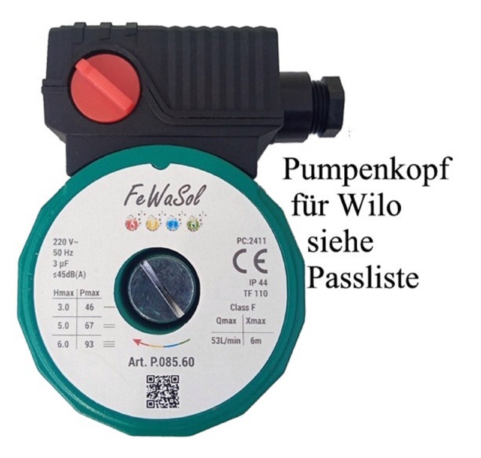 Umwälzpumpe für Wilo, Veillant usw. Ersatzmotor Pumpenkopf 6 M Förderleistung Heizungspumpe